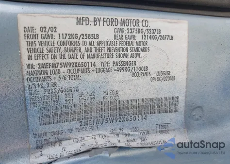 2002 Mercury Grand Marquis Ls from USA, damaged, VIN 2MEFM75W92X650114